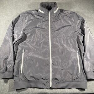 Gap Windbreaker Jacket Mens XXL Gray Full Zip Packable Hood Mesh Lined